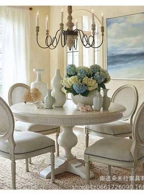 式乡村实餐木桌美椅组合白色古别墅ATX圆复形餐桌