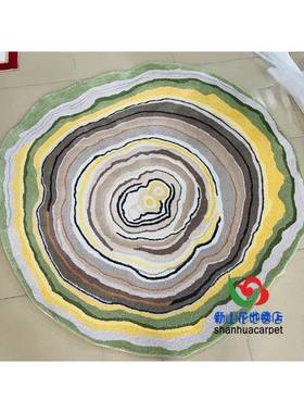 代简约抽象绿色混色渐形变圆圈圆中式客厅椭茶几EKK地毯餐厅门口