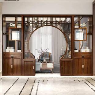 新中式 隔屏风博古架玄书酒柜入户断厅进门实木月关亮拱门客置OMG