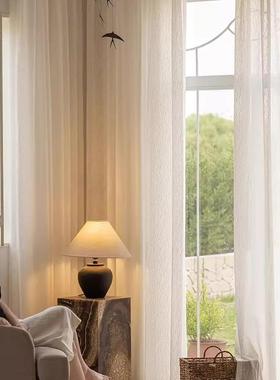 繁叶纱式复TNX法叶子荷叶边提花纱帘客卧室飘窗纱帘透厅古光不透