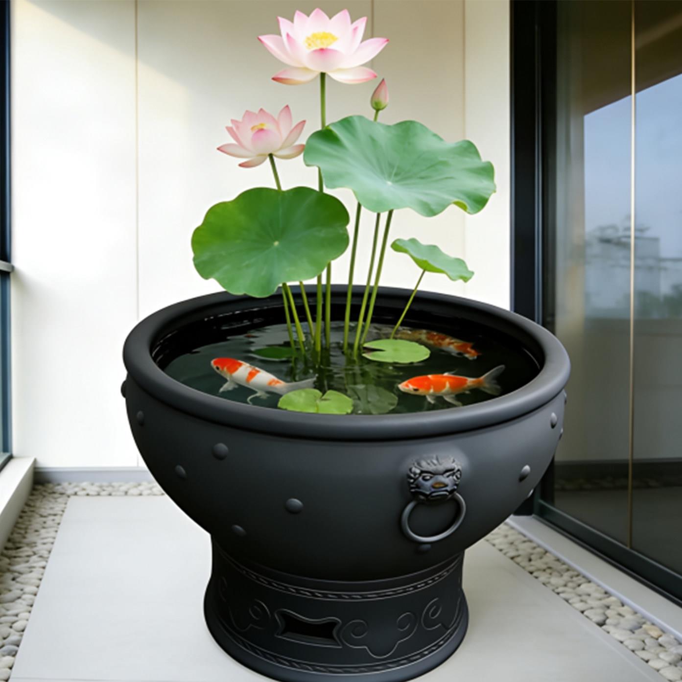 陶瓷荷花大缸黑陶泥瓦缸庭院阳台花盆水缸家用睡莲缸古法养鱼造景