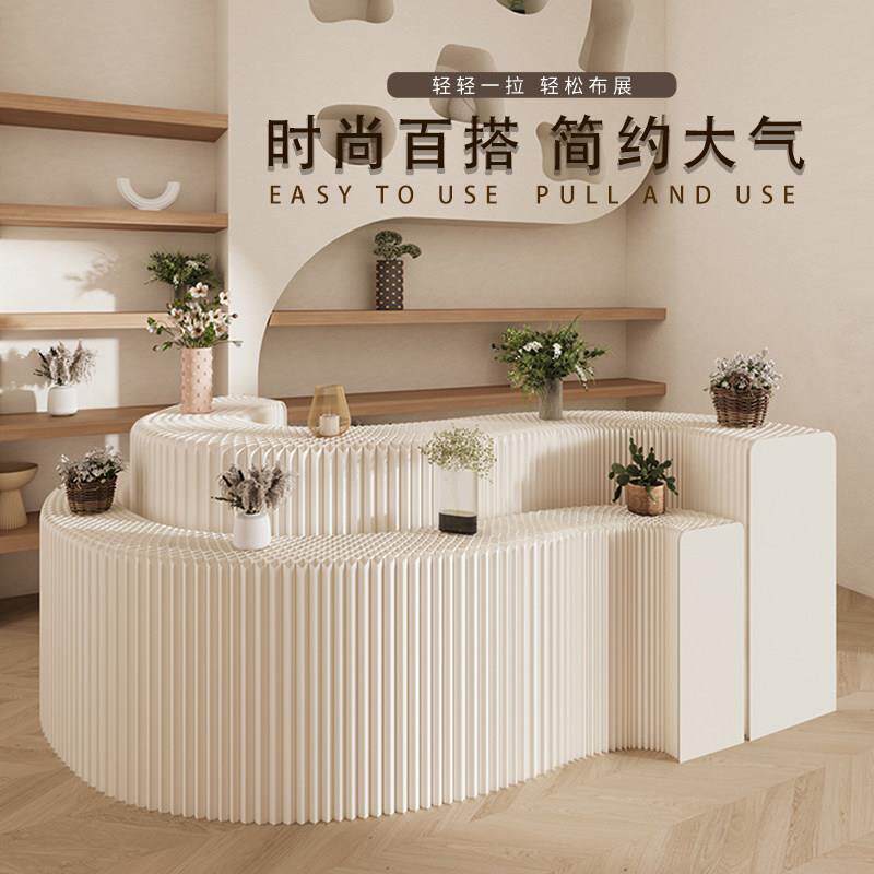 纸质长条中岛展台展示台落地置物架展示柜折叠移动展会样品陈列台