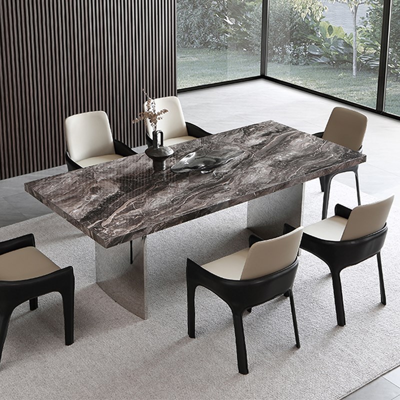意式简约小户型家用长方形岩板餐桌设计师款威尼斯棕下挂镜面餐桌