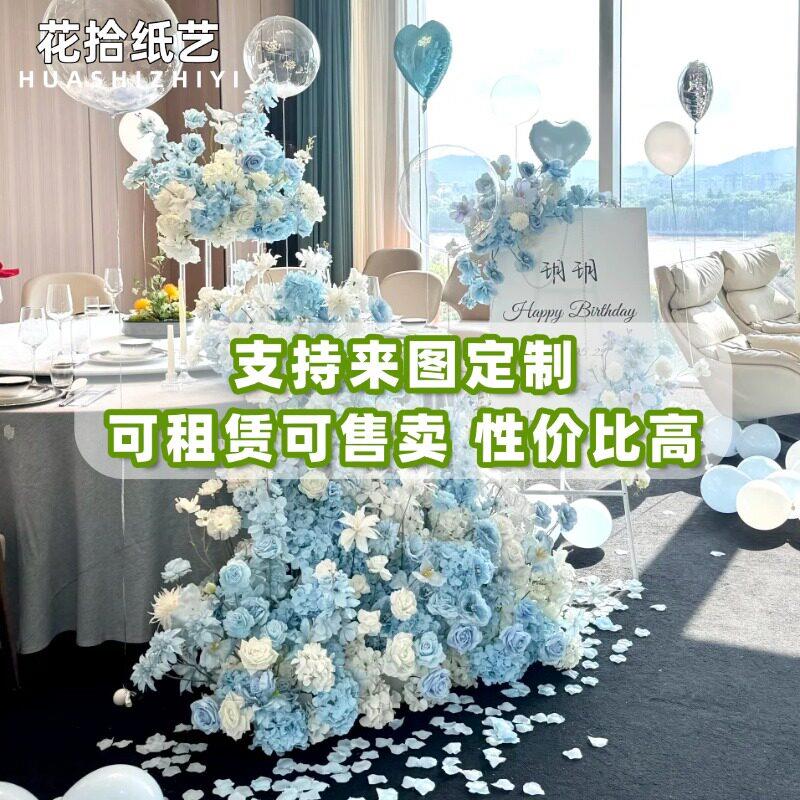 瀑布桌花仿真花挂花条美陈橱窗挂饰花排婚礼舞台婚房布置瀑布花艺