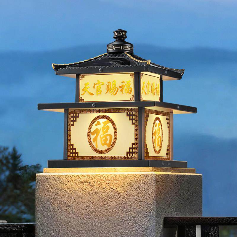 太阳能户外柱头灯别墅院子围墙门柱灯室外庭院花园大门两侧柱子灯