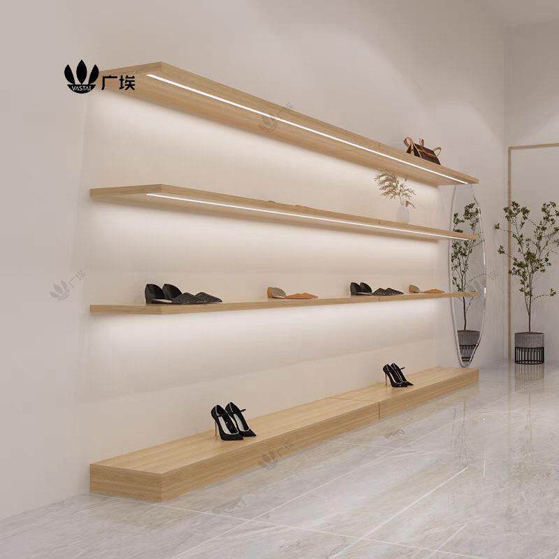 广埃服装店展架鞋架展示架上墙带灯层板鞋包陈列架发光一字板定制