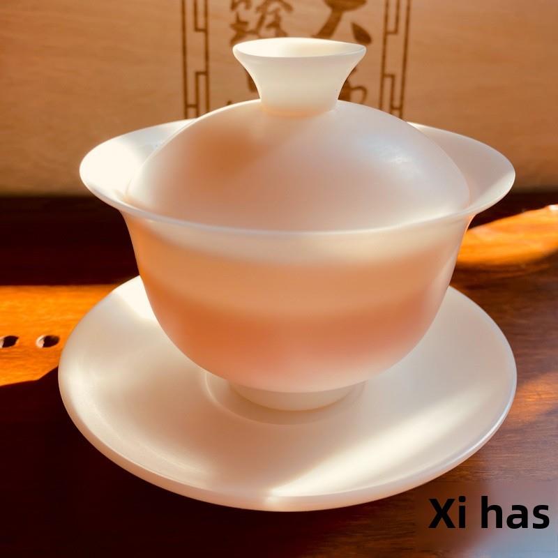 德化羊肉肥玉白瓷盖碗盖超薄轮胎反口防烫不烫茶杯三彩茶杯茶杯大