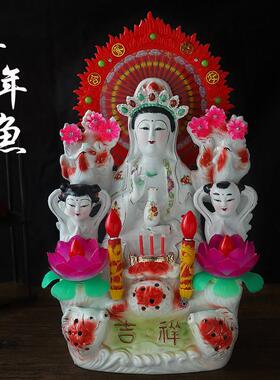 陶瓷观音菩萨佛像白玉镀金插电观音莲花客厅家用玄关工艺摆饰
