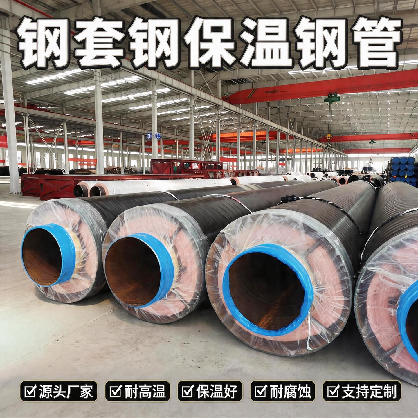钢套钢保温钢管预制直埋蒸汽保温管耐高温热力管道社区供暖工程用