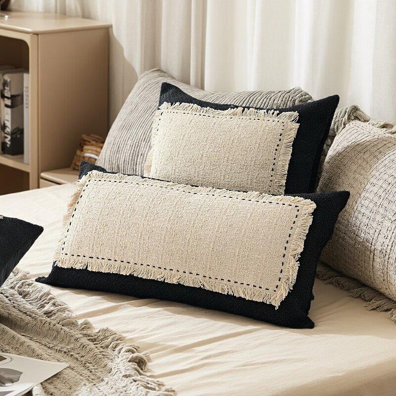 轻奢复古风抱枕民宿侘寂客厅沙发靠枕卧室床头靠垫黑白高级感靠背