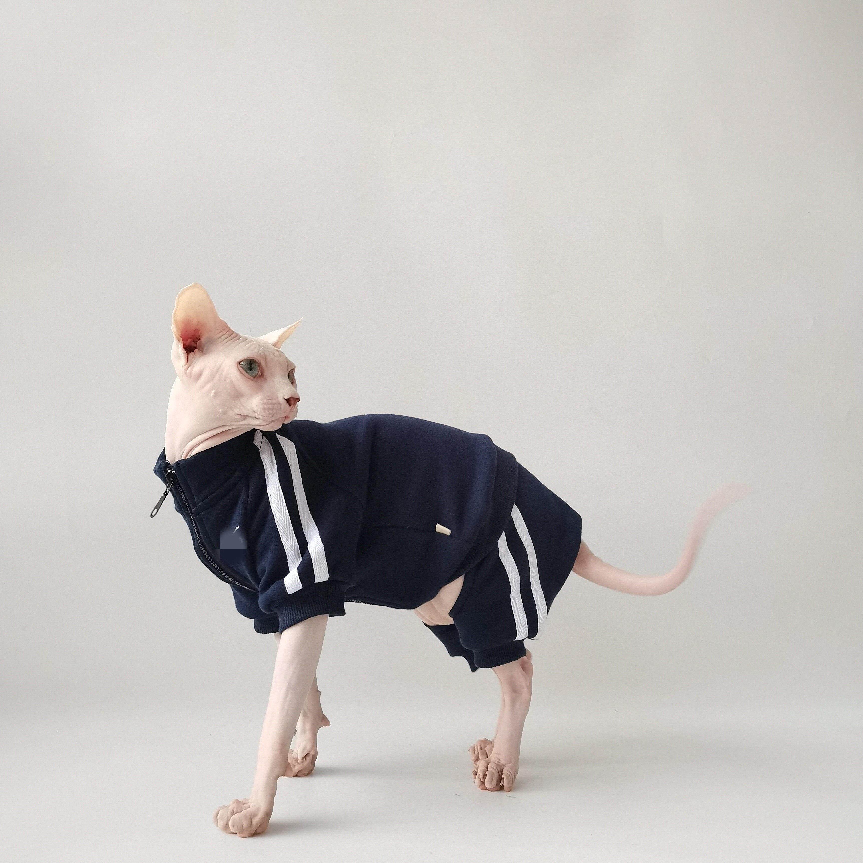 秋冬加绒运动四脚衣斯芬克斯无毛猫德文衣服面料柔软舒服拉炼防夹