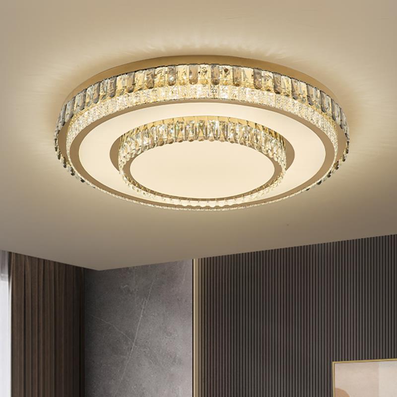 轻奢水晶灯客厅吸顶灯圆形简约现代奢华大气饭厅卧室大厅新款灯具