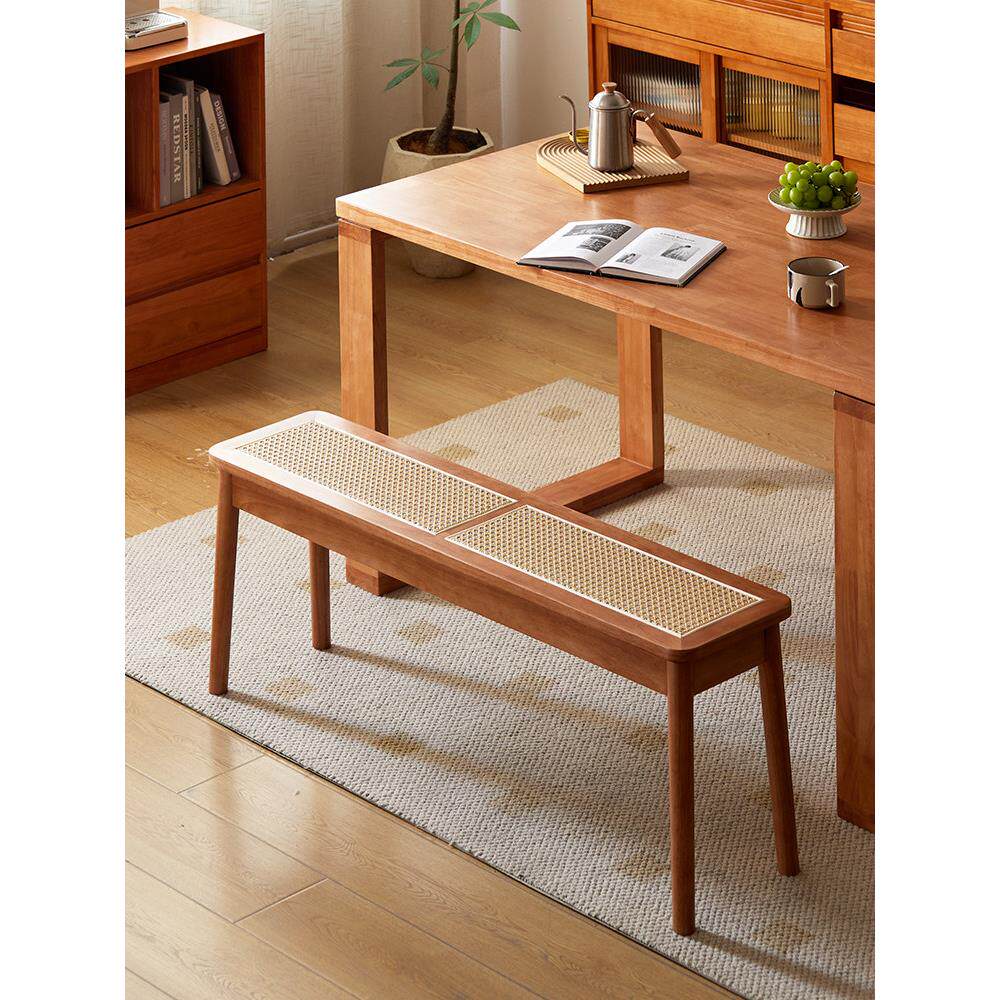 实木藤编昌迪加尔椅餐椅床尾凳家用入户门可坐长条凳子换鞋凳板凳