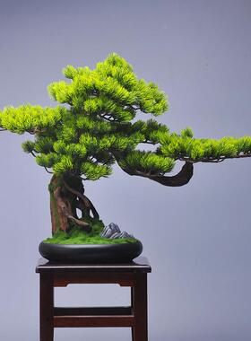迎客松仿真植物盆关景内绿室植桌盆栽松树办公室76260面玄客厅装