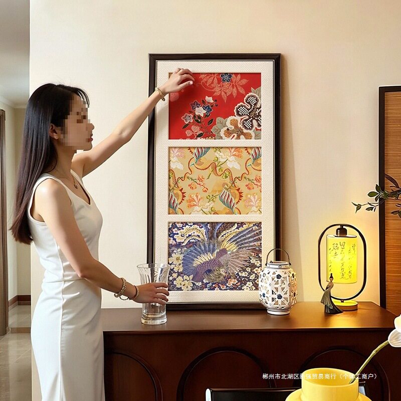 新中式花鸟实木框客厅餐厅挂画