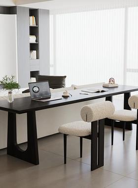 IPC黑色实木电脑家客厅大桌长书桌横厅沙公发后长条双人学习桌办