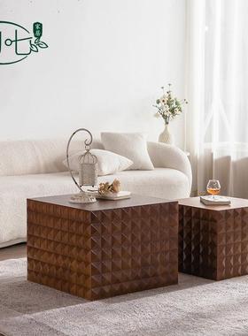 中古风小实木方形茶几户型家茶CLW桌美用式子餐厅装饰桌个性小方