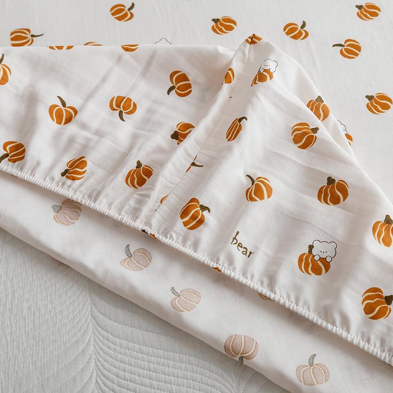 A类母婴级100全棉双层纱席梦思床罩单件5棉小清床新被单笠纯1ECR.