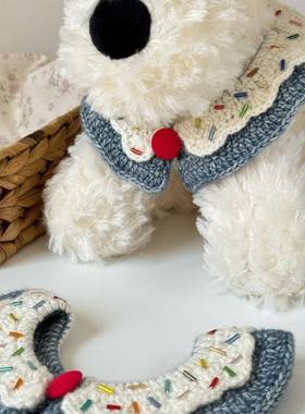 SWK织成品项可爱双毛线层钩猫狗圈秋冬宠物围脖兜手工编织套脖饰