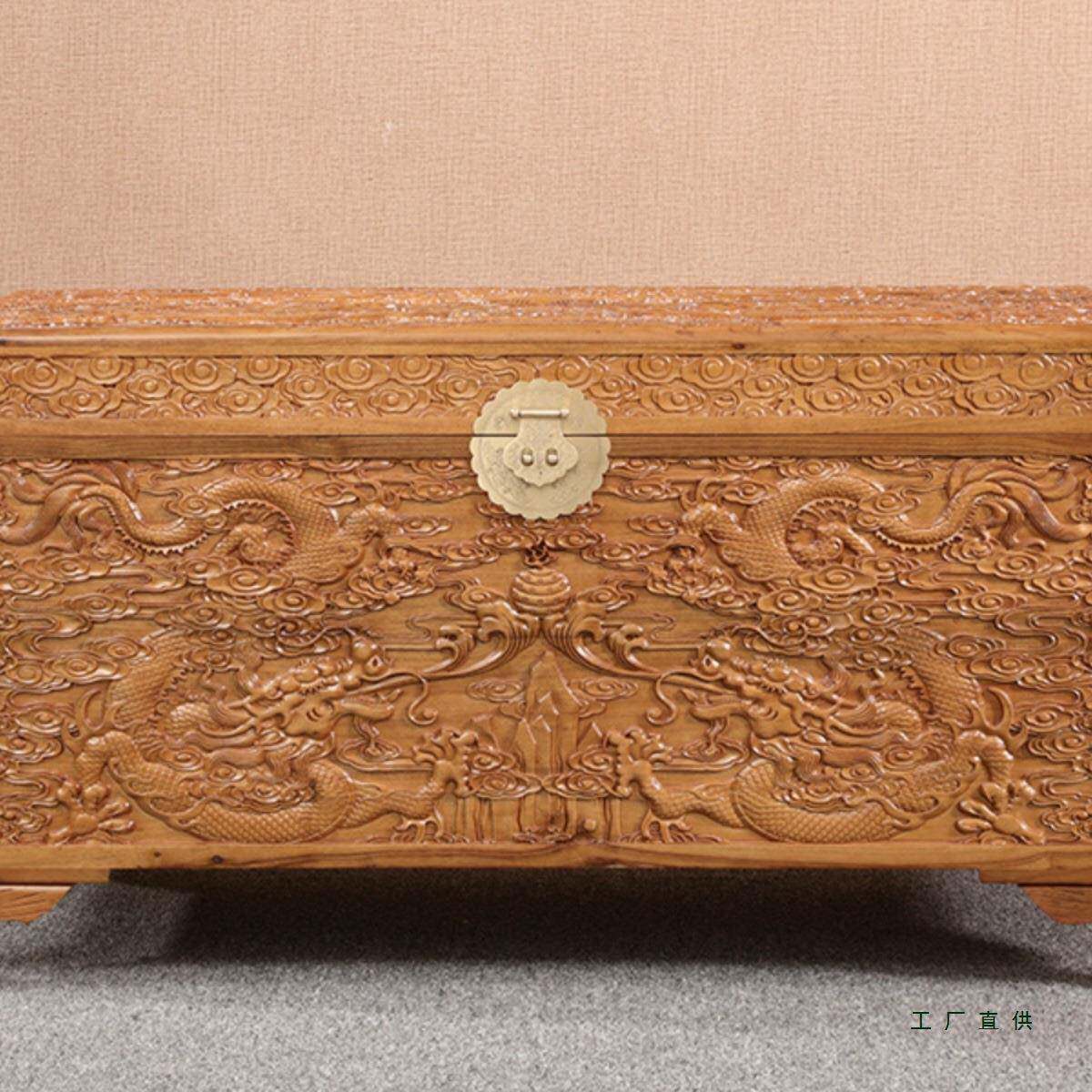 香樟纳木箱子樟木储物箱嫁收OJI字画箱衣箱全雕花婚箱结婚嫁妆箱