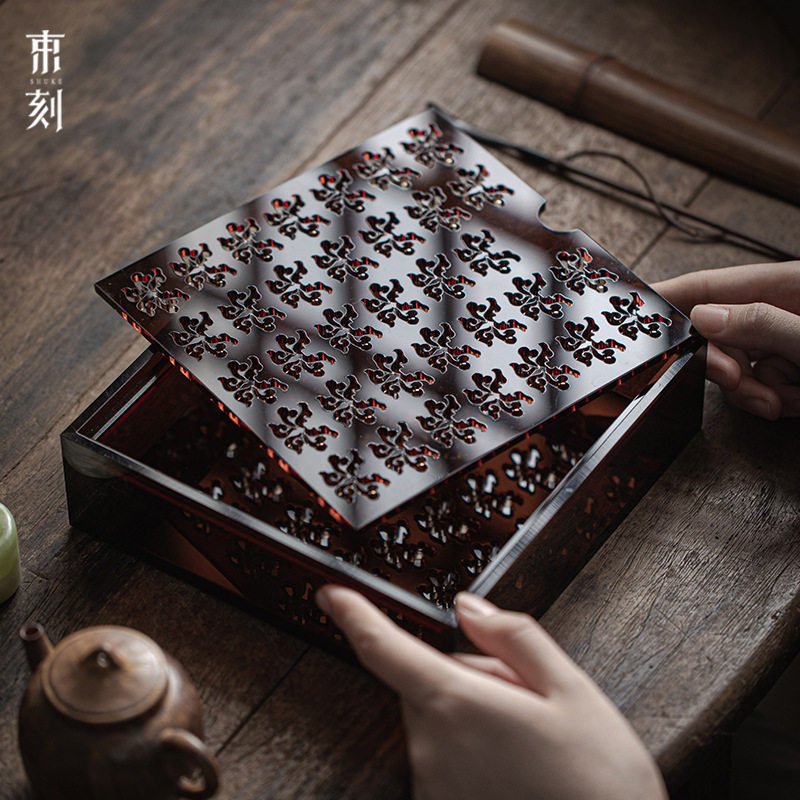 束刻亚克力复古四方镂空茶托