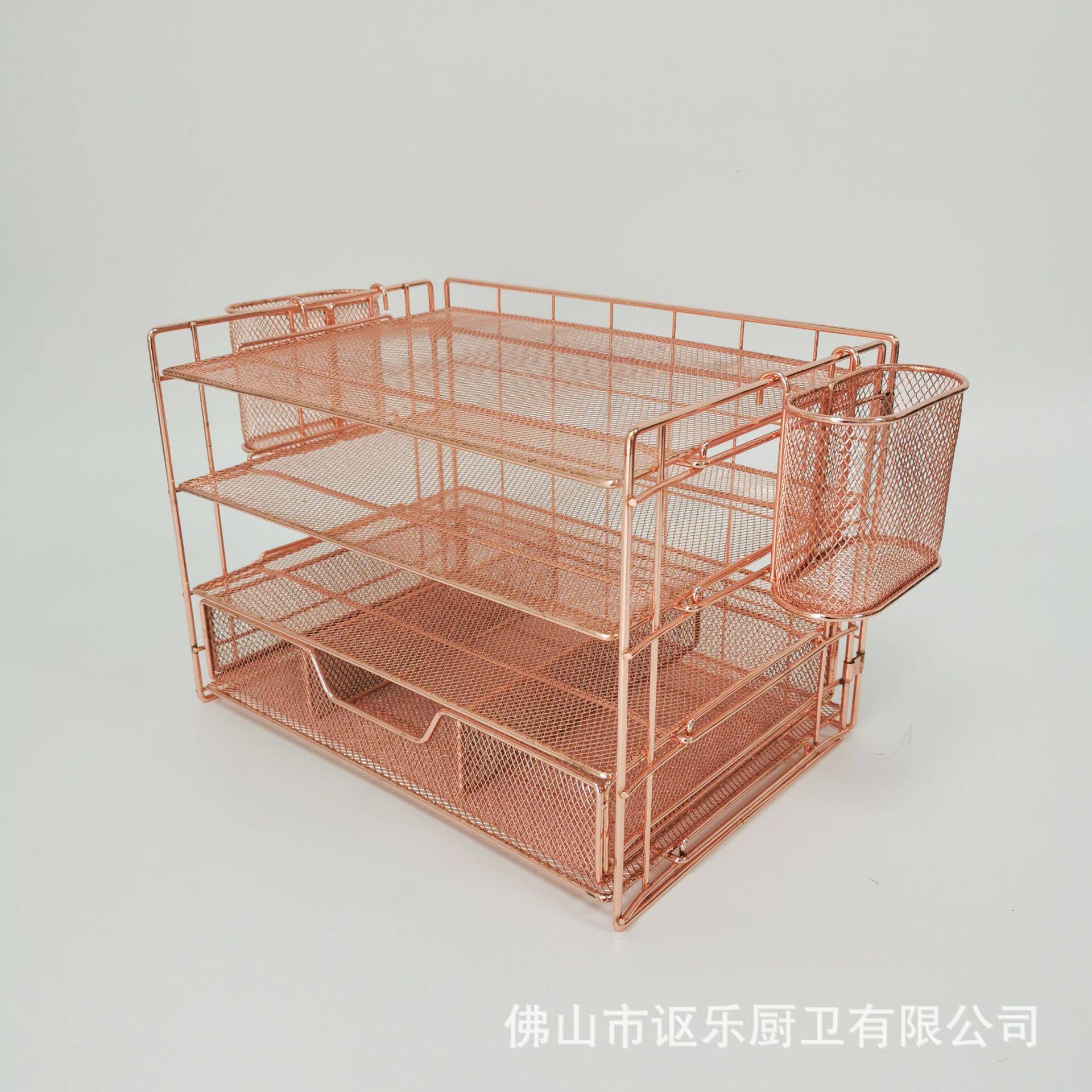 玫瑰金铁艺可拆装带笔筒文件架