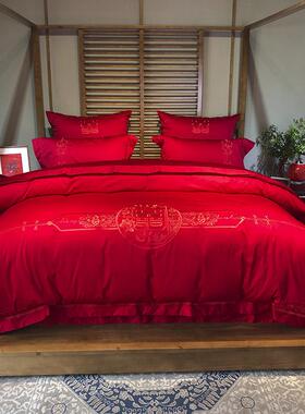 九喜狐婚套庆刺家纺JVQ绣件套备婚结婚床上用品长绒四棉被喜结连