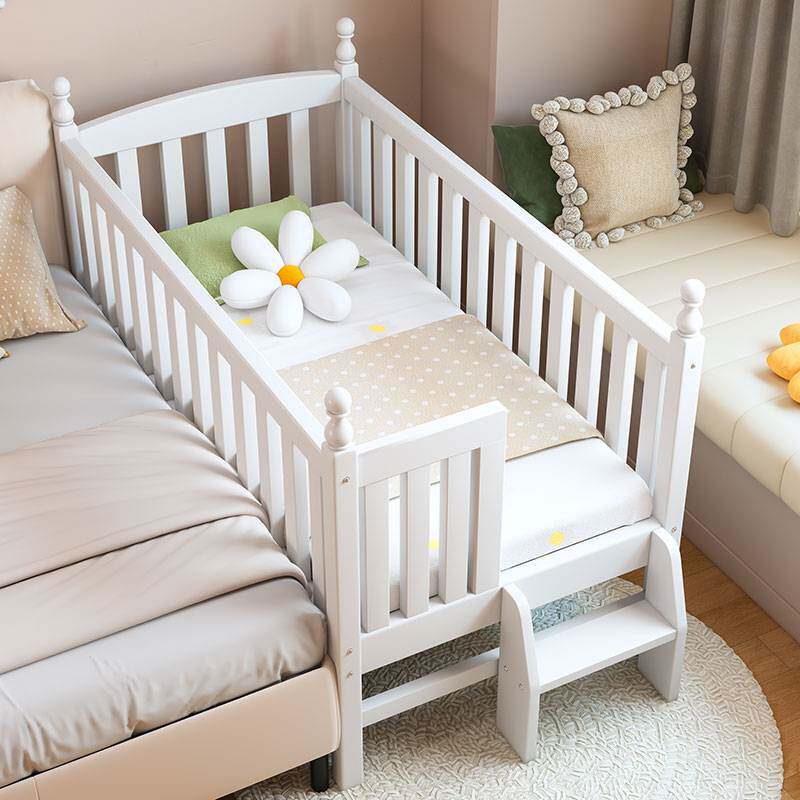 A10L欧式白色榉木儿童实木拼接床加宽床婴幼儿宝宝小床公主床大人