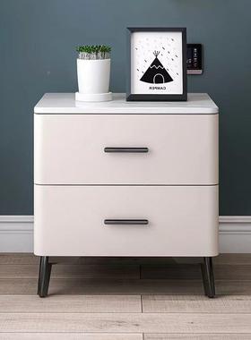 3实Y轻奢岩板奶油床柜白色皮质全木小型简头约现代整D102B风装小