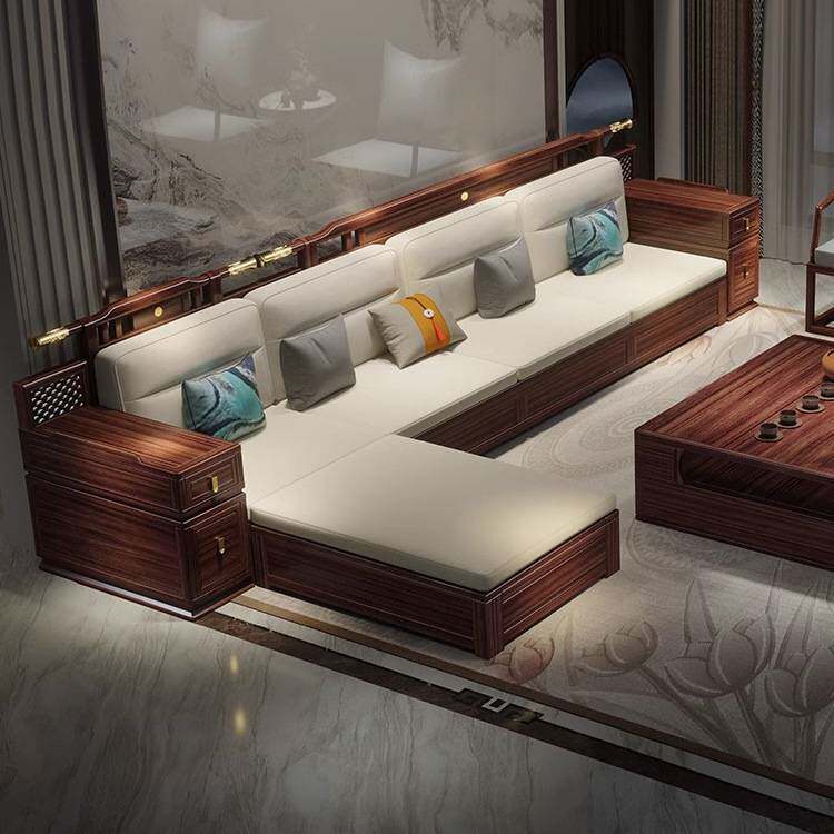 新中式乌金木实木沙发组合现代简约高端轻奢别墅家用转角客厅家具