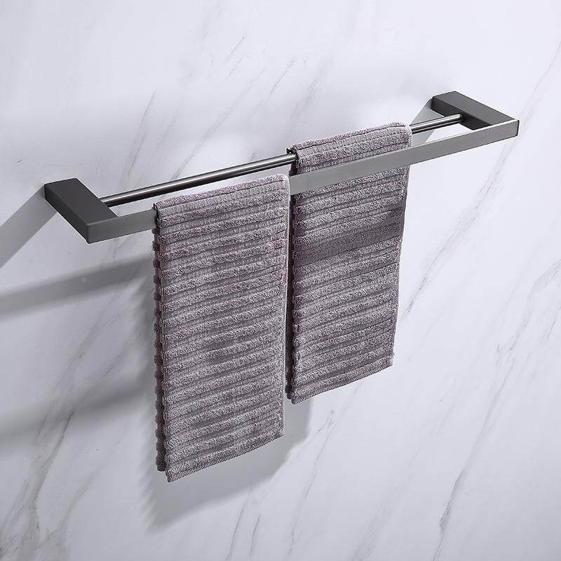 433浴挂室毛巾架打孔式壁卫生间2家用厕所钩黑色挂晾挂双杆挂架GJ