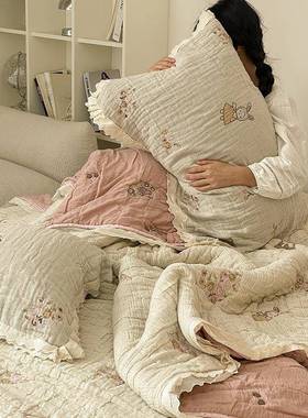 韩被式十层纱布棉花糖春秋泡芙被可57227水洗单双软人A类色织花提