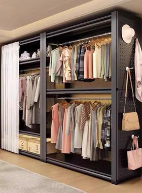 家用置BIK物货架衣易组装开放式卧室架挂衣架家用阳台收简纳柜铁