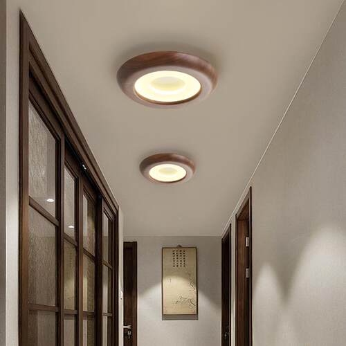中原式木CBY风吸顶简约胡桃木道纹过走廊灯灯2025新款玄关阳台led