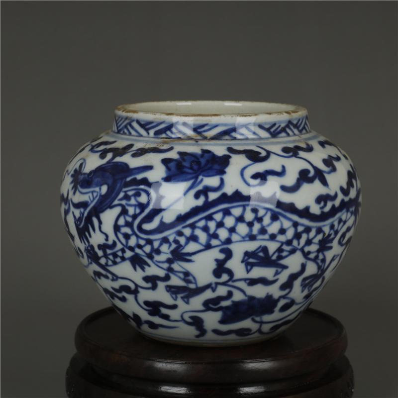 康熙青花全手工缠枝龙纹小罐农村老瓷器旧货古玩古董老物件仿古瓷