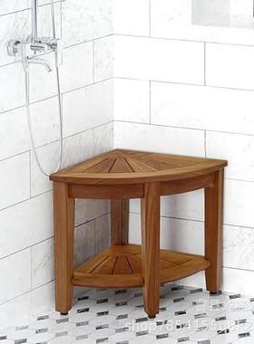 浴储室凳淋家用双层柚木淋浴凳带物防架PDJ水浴室浴座椅