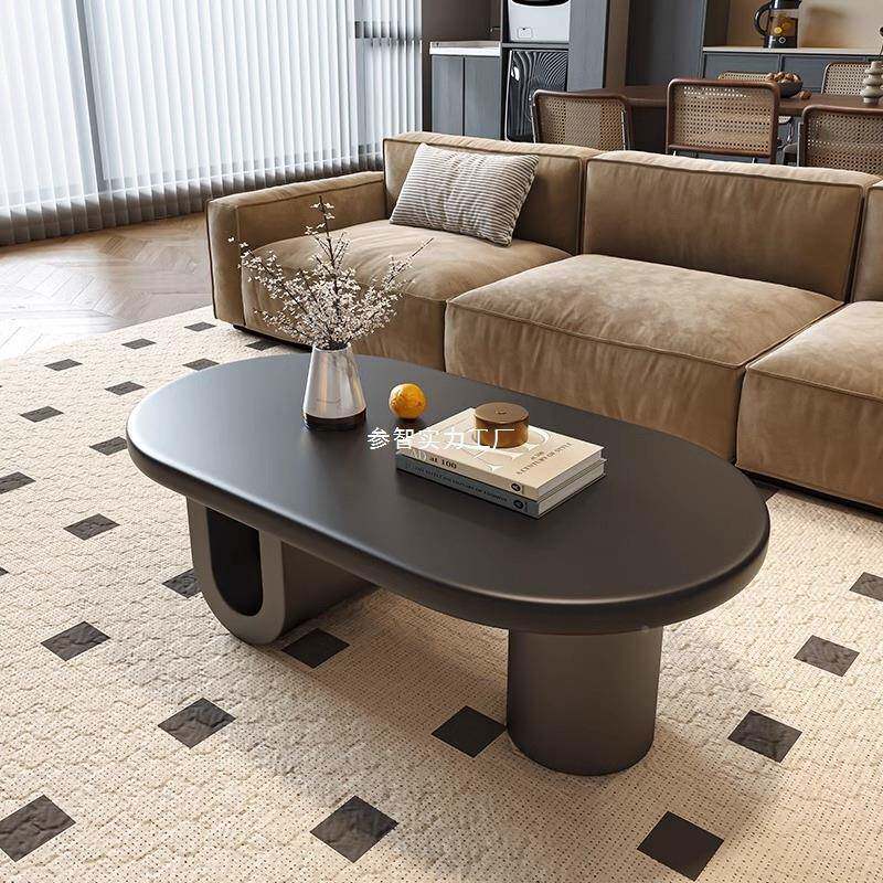 椭圆形VBW几小户型感现代奶中油风客厅家用极茶简板岩木桌古风