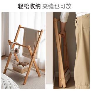 实木挂衣架子落地家用简易卧室结实耐用折叠床头放衣服木质衣帽架