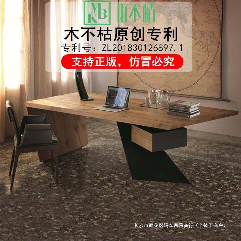 loft复古办公桌实创木电脑桌式工业风台简约现代铁老板艺BGDNZ桌