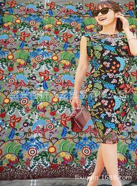 九色绣面料布刺QKA绣色线花满网绣花布经典幅款现货