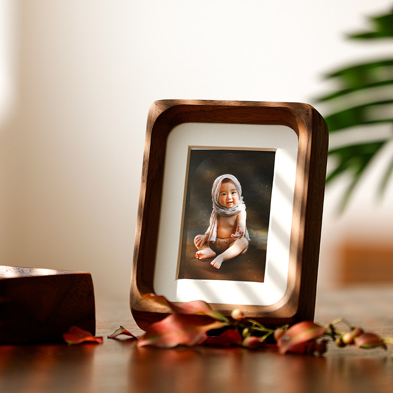桌面实木榫卯小相框摆台挂墙小清新宝宝周岁相框6寸5寸迷你摆台