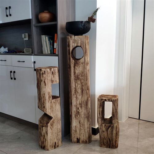 实木柱子落地几何摆件无尽之柱落地木雕展示台底座侘寂风创意摆设