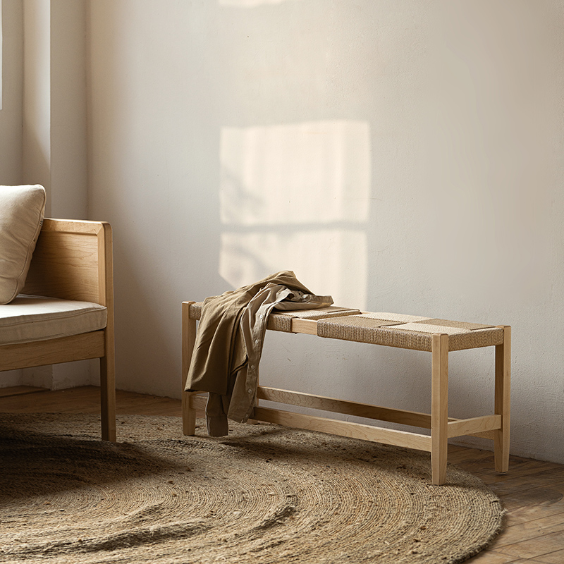 木墨mumo 编织长凳 硬枫木黑胡桃木 客厅茶室 实木家具