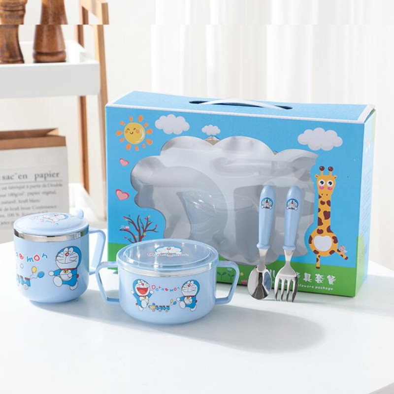 304不锈钢双耳儿童碗餐具套装带盖防烫摔隔热宝宝汤碗幼儿园饭碗