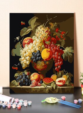 数字油画diy手工填充欧式复古水果手绘涂色客厅装饰丙烯油彩画画