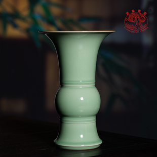 龙泉青瓷花瓶摆件客厅插花纯手工高档装 饰品花器复古陶瓷收藏送礼