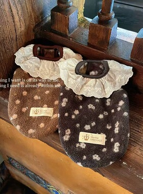 猫咪碎花背心秋冬保暖马甲小型犬蕾丝花边棉衣加绒加厚可牵引