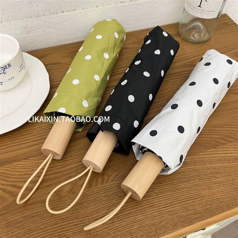 雨伞女ins风折叠太阳伞防晒防紫外线波点黑胶复古遮阳伞晴雨两用