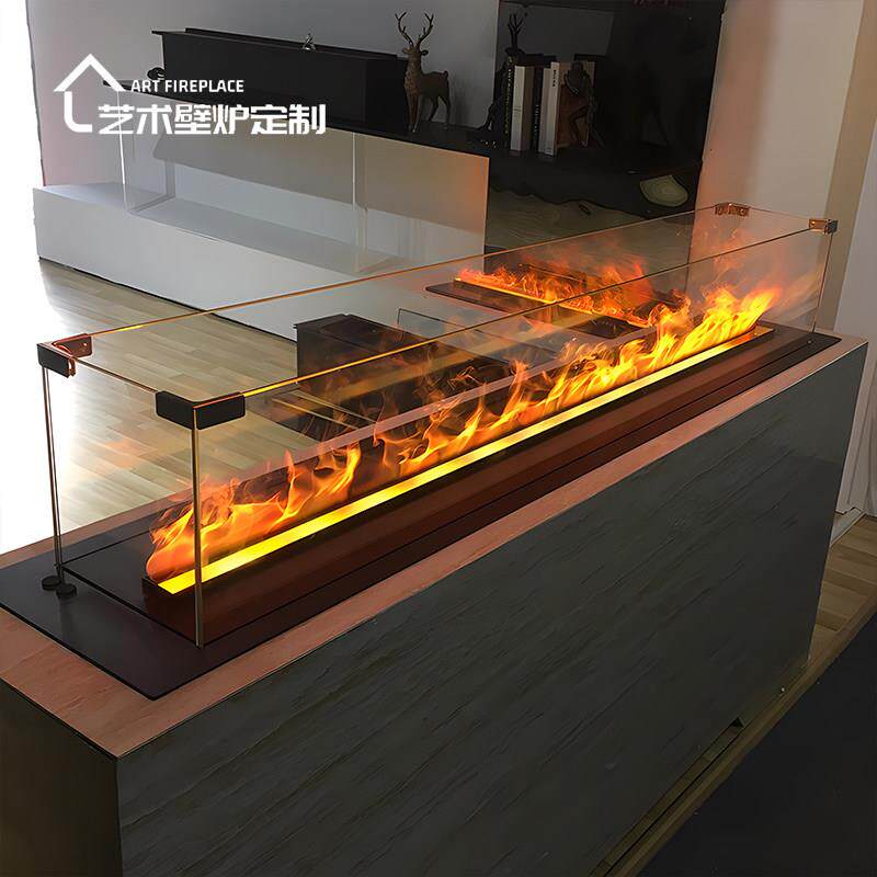 高端3D彷真火焰雾化壁炉芯智能家用嵌入式防风玻璃装饰背景墙