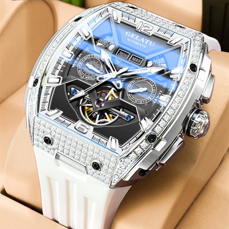 2025新款格拉图名表品牌正品大表盘夜光镶钻手表男士机械表全自动